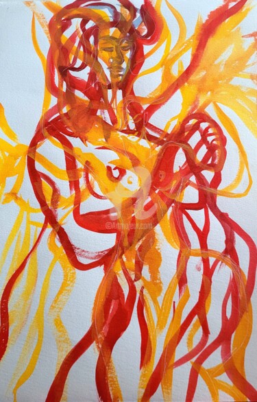 Drawing titled "Fire angel" by Vladyslav Savchenko, Original Artwork, Watercolor