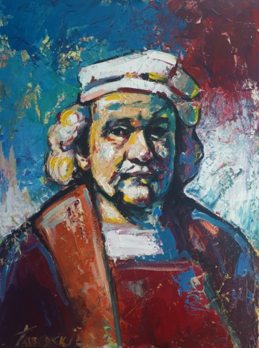 Schilderij getiteld "Portrait Rembarndt" door Vlatko Tasevski, Origineel Kunstwerk, Acryl