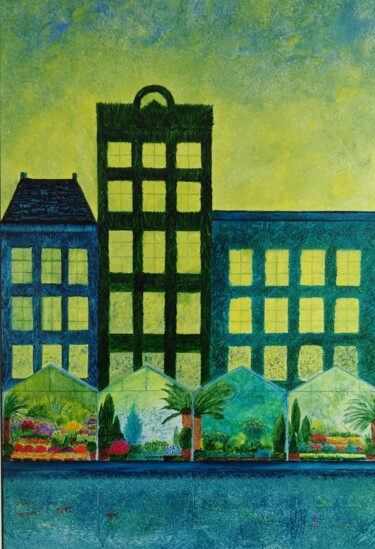 Painting titled "AMSTERDAM Marché au…" by Véronique Lenfant, Original Artwork, Oil