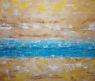 Painting titled "Beach" by Voin, Original Artwork, Oil Mounted on Wood Stretcher frame