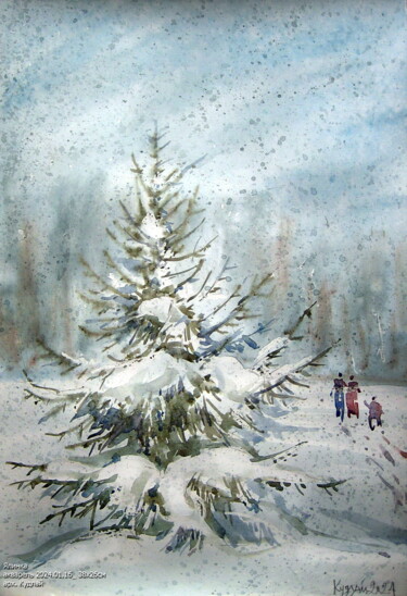 Painting titled "Ялинка" by Volodimir Kudlai, Original Artwork, Watercolor