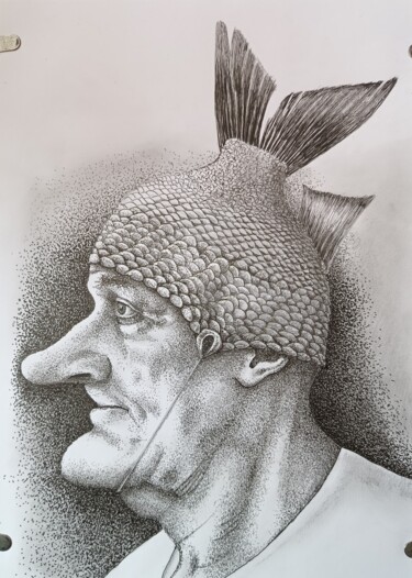 Σχέδιο με τίτλο "Fisherman" από Володимир Молдавський, Αυθεντικά έργα τέχνης, Μελάνι