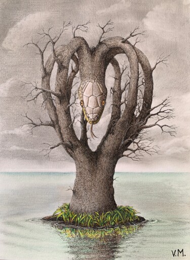 Drawing titled "The Tree" by Volodimir Moldavskyi, Original Artwork, Ink