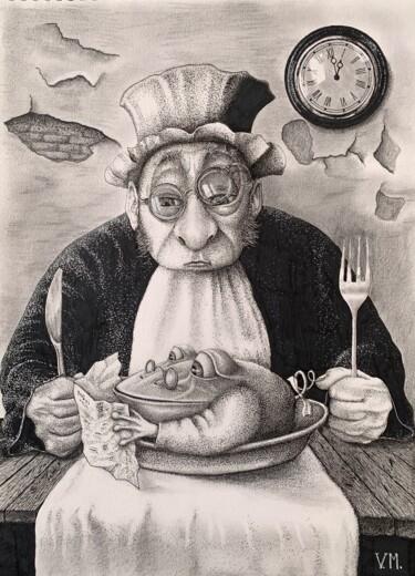 Dibujo titulada "It's one o'clock an…" por Volodimir Moldavskyi, Obra de arte original, Tinta