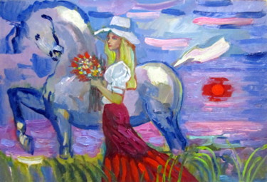 Pittura intitolato "рождение утра......…" da Vladimir Cheremnykh, Opera d'arte originale, Olio