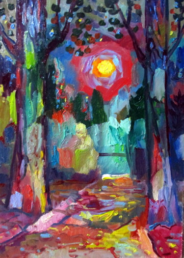 Картина под названием "в лесу-дорога к реке" - Владимир Черемных, Подлинное произведение искусства, Масло