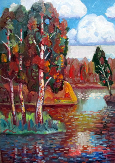 Peinture intitulée "и в наши края осень…" par Vladimir Cheremnykh, Œuvre d'art originale, Huile