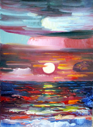 Картина под названием "морской  вечерний б…" - Владимир Черемных, Подлинное произведение искусства, Масло