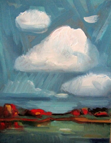 Peinture intitulée "пейзаж=белые облака=" par Vladimir Cheremnykh, Œuvre d'art originale, Huile