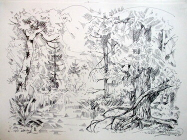 Картина под названием "=в лесу-0031=" - Владимир Черемных, Подлинное произведение искусства, Шариковая ручка
