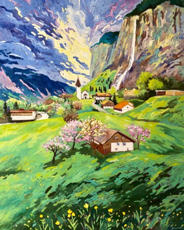 Картина под названием "Lauterbrunnen, Suis…" - Volodymyr Smoliak, Подлинное произведение искусства, Масло