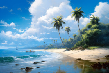 Digital Arts titled "Tropical sandy beach" by Volodymyr Yaremchuk, Original Artwork, Digital Painting