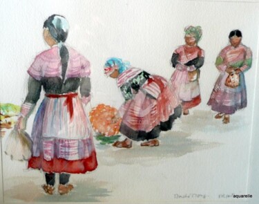 Peinture intitulée "marché au Vietnam" par Volpert, Œuvre d'art originale