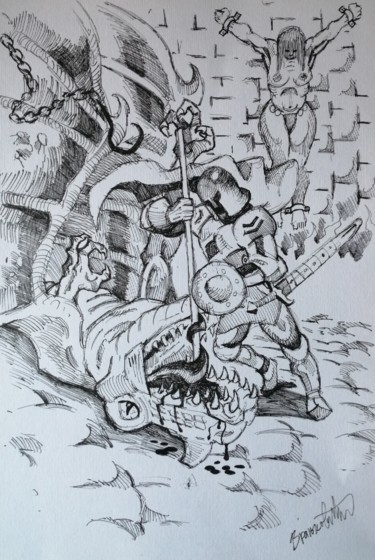 Pintura titulada "Knight kills drake" por Rade Vranjkovic, Obra de arte original, Estarcido