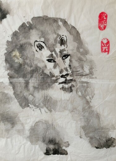 Drawing titled "Wise lion" by Vselena, Original Artwork, Ink