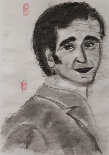 Drawing titled "Charles Aznavour" by Vselena, Original Artwork, Ink