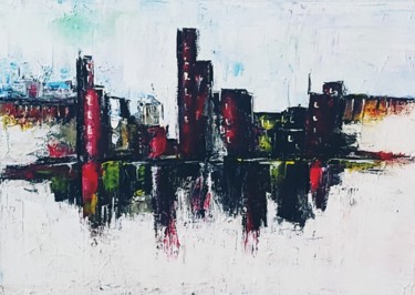 Painting titled "Une ville, ma ville…" by Véroniq'S, Original Artwork, Acrylic