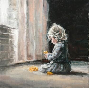 Pittura intitolato "Little Girl and flo…" da Vsevolod Chistiakov, Opera d'arte originale, Olio