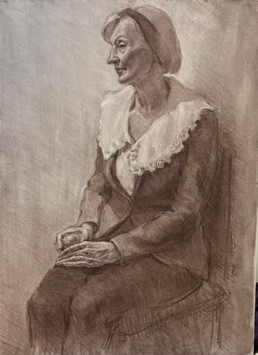 Pintura intitulada "Old woman graphic p…" por Vsevolod Chistiakov, Obras de arte originais, Pastel