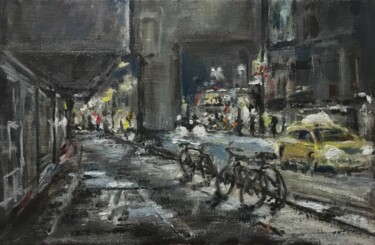 Pittura intitolato "Cityscape Night Tax…" da Vsevolod Chistiakov, Opera d'arte originale, Olio