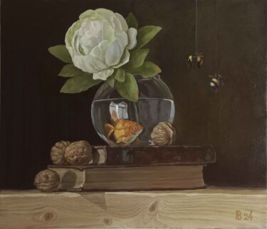 Malerei mit dem Titel "Белый пион" von Vsevolod Rassohin, Original-Kunstwerk, Öl