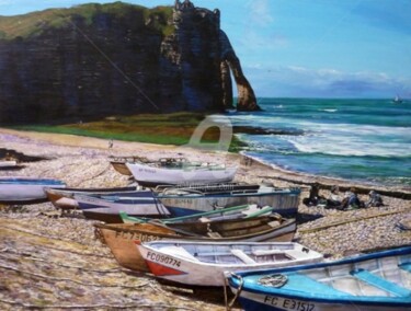 Painting titled "plage et falaises d…" by V. Trabaud, Original Artwork, Acrylic