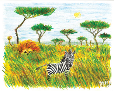 Dessin intitulée "Careless zebra" par Vladimir Tyuryaev, Œuvre d'art originale, Crayon