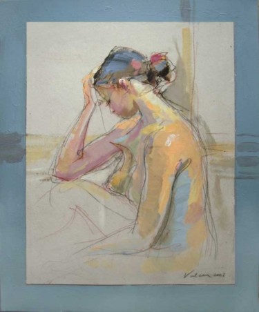 Peinture intitulée "Pensive2" par Raluca Vulcan, Œuvre d'art originale