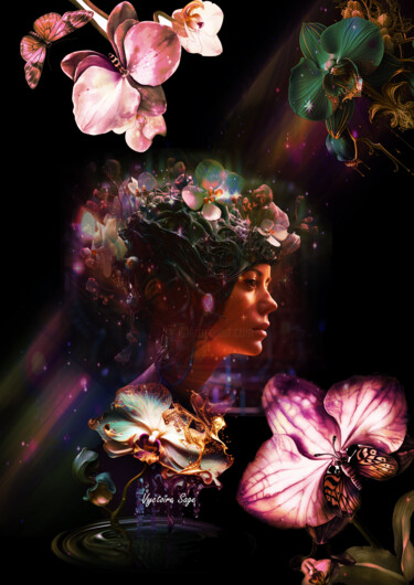 Цифровое искусство под названием "Orchid Girl" - Vyctoire Sage, Подлинное произведение искусства, Фотомонтаж