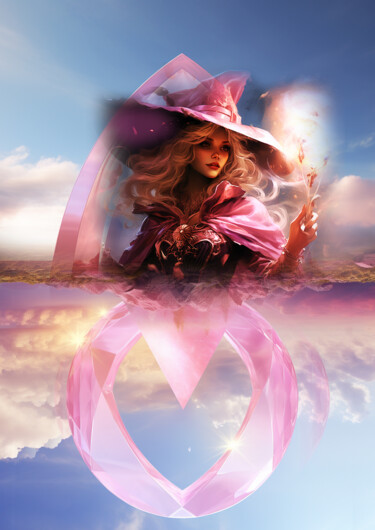 Arte digitale intitolato "Pink witch" da Vyctoire Sage, Opera d'arte originale, Fotomontaggio