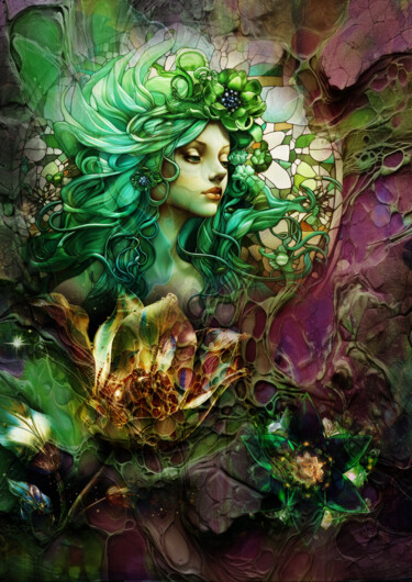 Digitale Kunst mit dem Titel "Green Fairy" von Vyctoire Sage, Original-Kunstwerk, Fotomontage