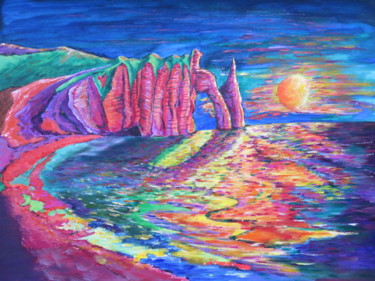 Malerei mit dem Titel "Etretat orange" von Wabyanko, Original-Kunstwerk, Acryl