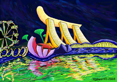 Arte digitale intitolato "Singapore Marina Ba…" da Wabyanko, Opera d'arte originale, Pittura digitale