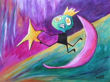 Painting titled "Star Moon" by Wabyanko, Original Artwork, Acrylic