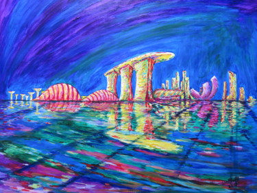 Pintura intitulada "Singapore Marina Sk…" por Wabyanko, Obras de arte originais, Acrílico