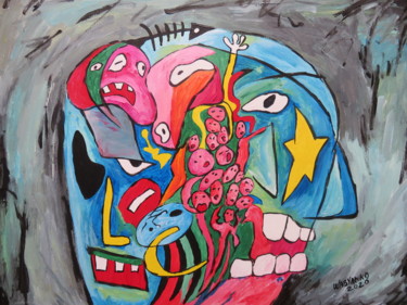 Painting titled "Brain Portrait Pain…" by Wabyanko, Original Artwork, Acrylic