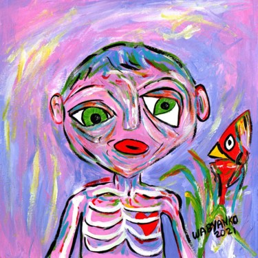 Картина под названием "Boy and Bird" - Wabyanko, Подлинное произведение искусства, Акрил