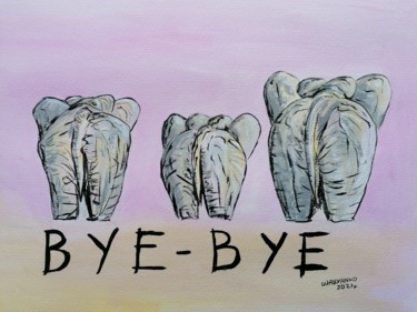 「Bye Bye Elephant」というタイトルの絵画 Wabyankoによって, オリジナルのアートワーク, アクリル