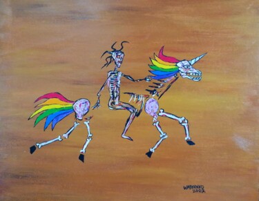 Painting titled "Riding Unicorn" by Wabyanko, Original Artwork, Acrylic