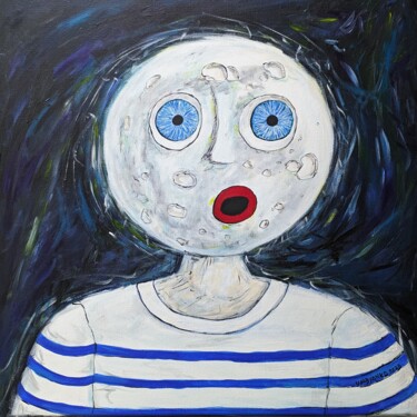 Peinture intitulée "Monsieur Lune Marin…" par Wabyanko, Œuvre d'art originale, Acrylique Monté sur Châssis en bois