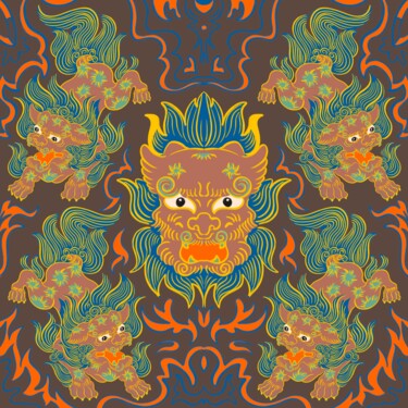Arts numériques intitulée "Lion fire brown" par Yuk Wa Yu, Œuvre d'art originale, Peinture numérique