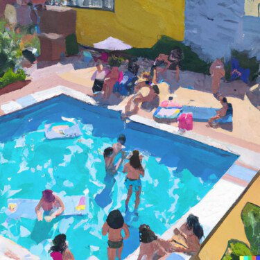 数字艺术 标题为“People at the pool…” 由Waldemir Espíndola, 原创艺术品, AI生成的图像