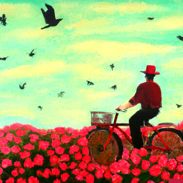 Artes digitais intitulada "My Path red roses 2" por Waldemir Espíndola, Obras de arte originais, Imagem gerada por IA