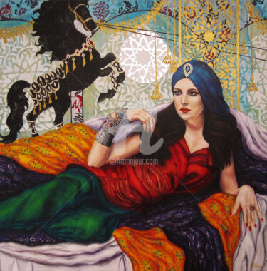 Pittura intitolato "Femme Orientale sou…" da Walid Lemkecher, Opera d'arte originale, Olio Montato su Telaio per barella in…