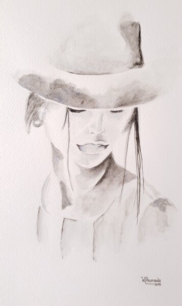 Painting titled "Ella" by Walter Ahumada, Original Artwork, Watercolor