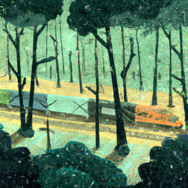 Arts numériques intitulée "Deserted Train on a…" par Walter Williams, Œuvre d'art originale, Peinture numérique