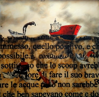 Pintura intitulada "Autoritratto con ma…" por Walter Passarella, Obras de arte originais, Colagens