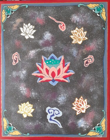 Painting titled "Fleur de lotus" by Mf Arts-Créations, Original Artwork, Chalk
