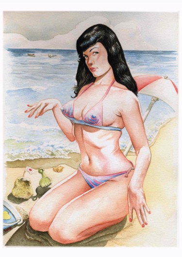 Painting titled "bettie-page-1.jpg" by Robert Décurey, Original Artwork, Watercolor