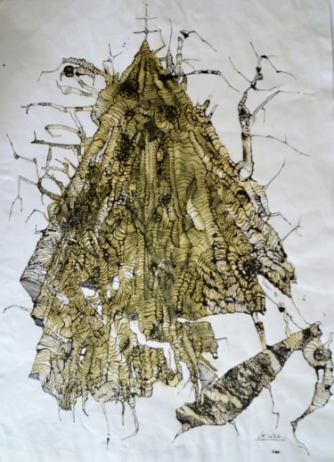 Disegno intitolato "Turmbau zu Babel (7)" da Stephan Rodriguez Warnemünde, Opera d'arte originale, Inchiostro